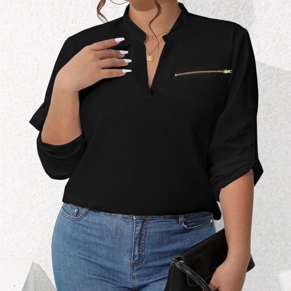 🚨3 for $15🚨 SHEIN Black Cuffed Sleeve Blouse